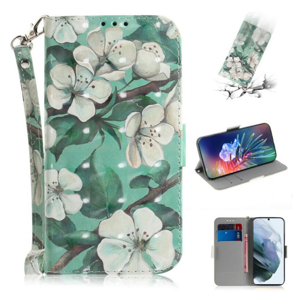 Folio-hoesje voor Samsung Galaxy S21 FE Met Ketting Thong Bloementak