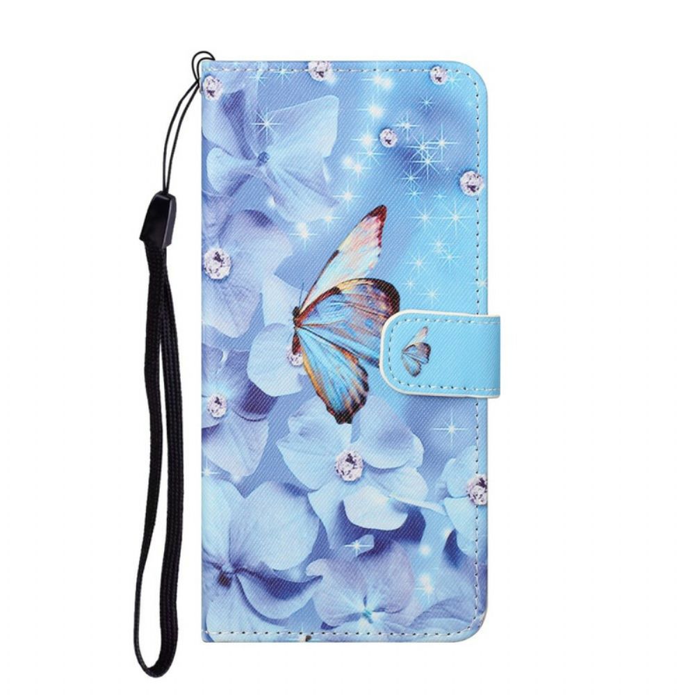 Folio-hoesje voor Samsung Galaxy S21 FE Met Ketting Vlinders Met Diamanten Band
