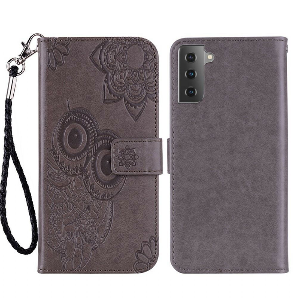 Folio-hoesje voor Samsung Galaxy S21 FE Uil Mandala En Lanyard