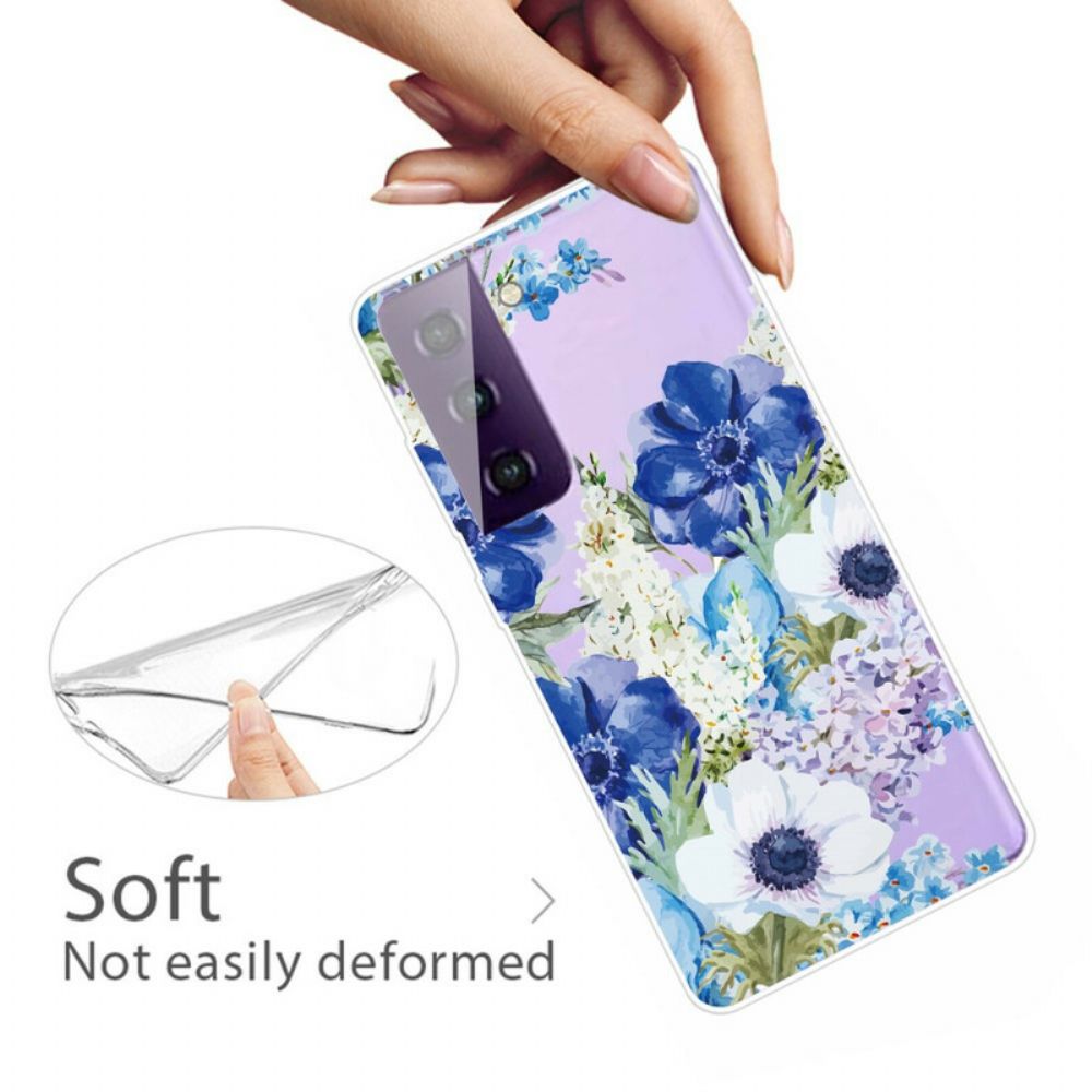 Hoesje voor Samsung Galaxy S21 FE Aquarel Blauwe Bloemen