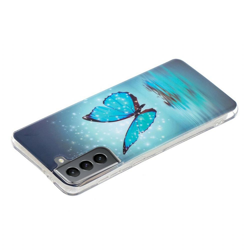 Hoesje voor Samsung Galaxy S21 FE Fluorescerende Blauwe Vlinder