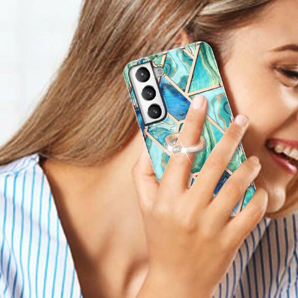 Hoesje voor Samsung Galaxy S21 FE Geometrisch Marmer Met Ringsteun