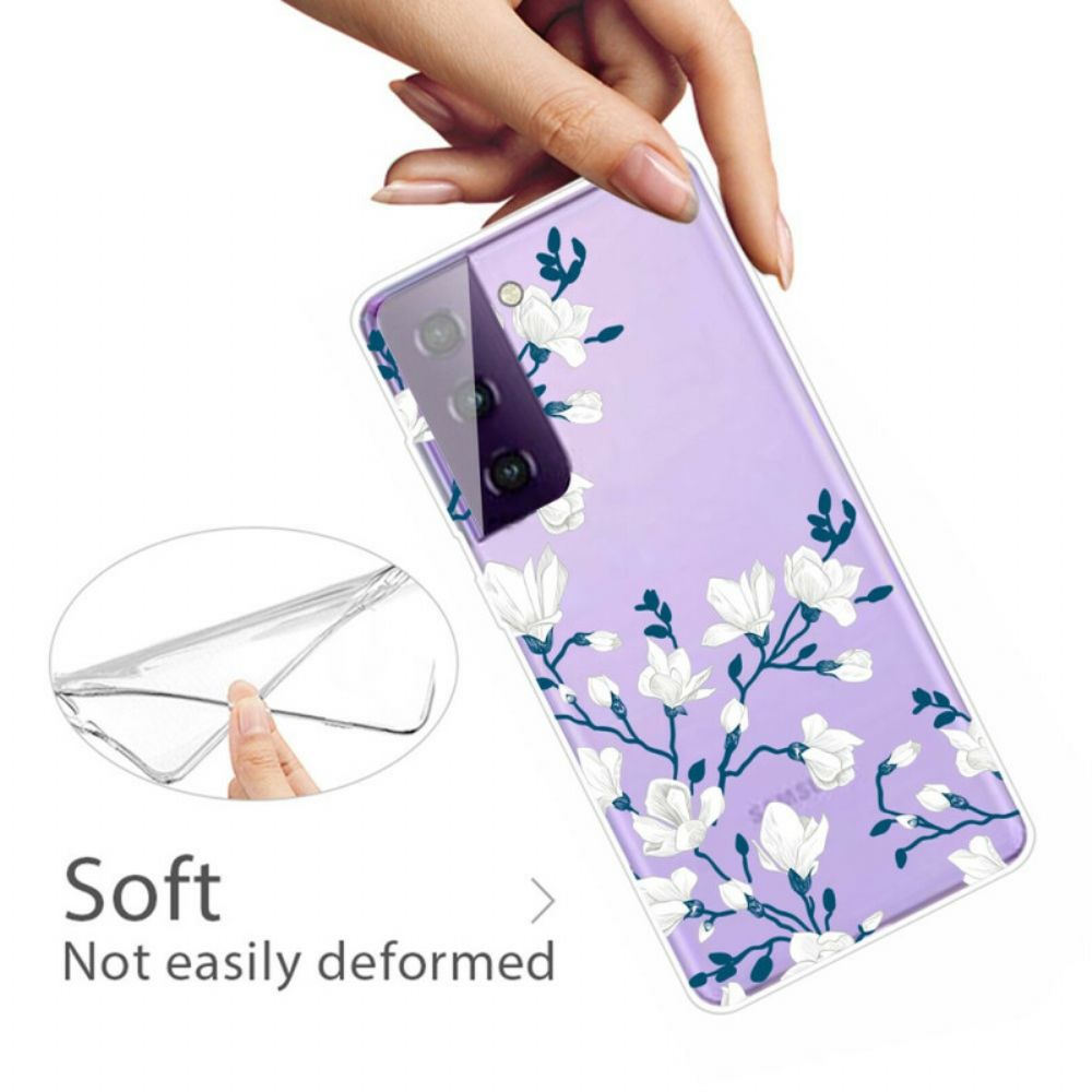 Hoesje voor Samsung Galaxy S21 FE Witte Bloemen