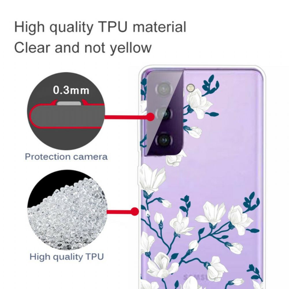 Hoesje voor Samsung Galaxy S21 FE Witte Bloemen