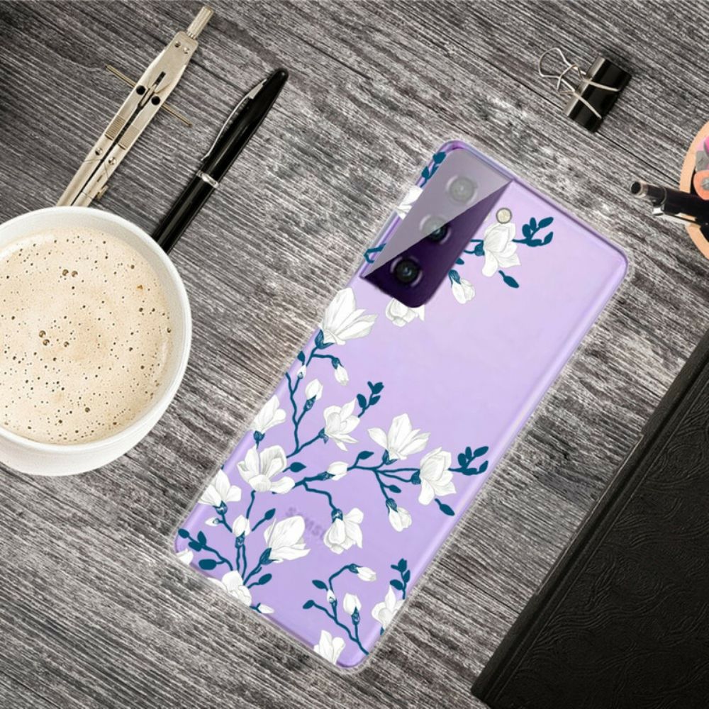 Hoesje voor Samsung Galaxy S21 FE Witte Bloemen