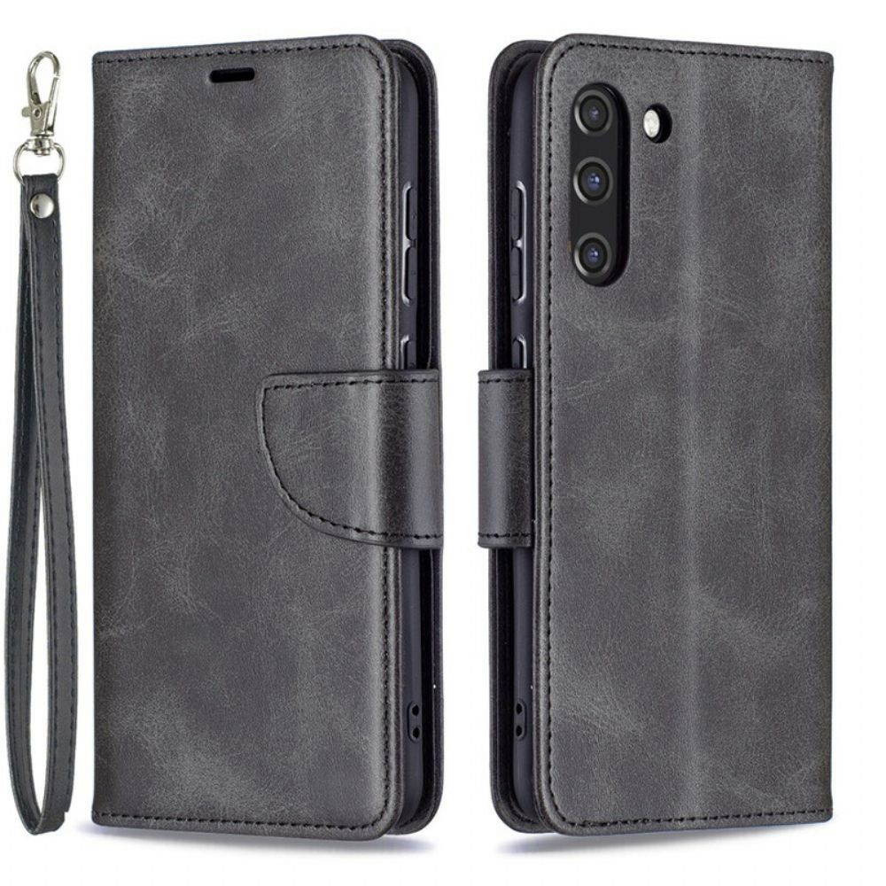 Leren Hoesje voor Samsung Galaxy S21 FE Folio-hoesje Gladde Schuine Klep