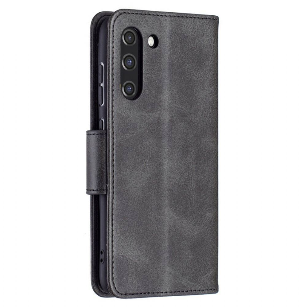 Leren Hoesje voor Samsung Galaxy S21 FE Folio-hoesje Gladde Schuine Klep