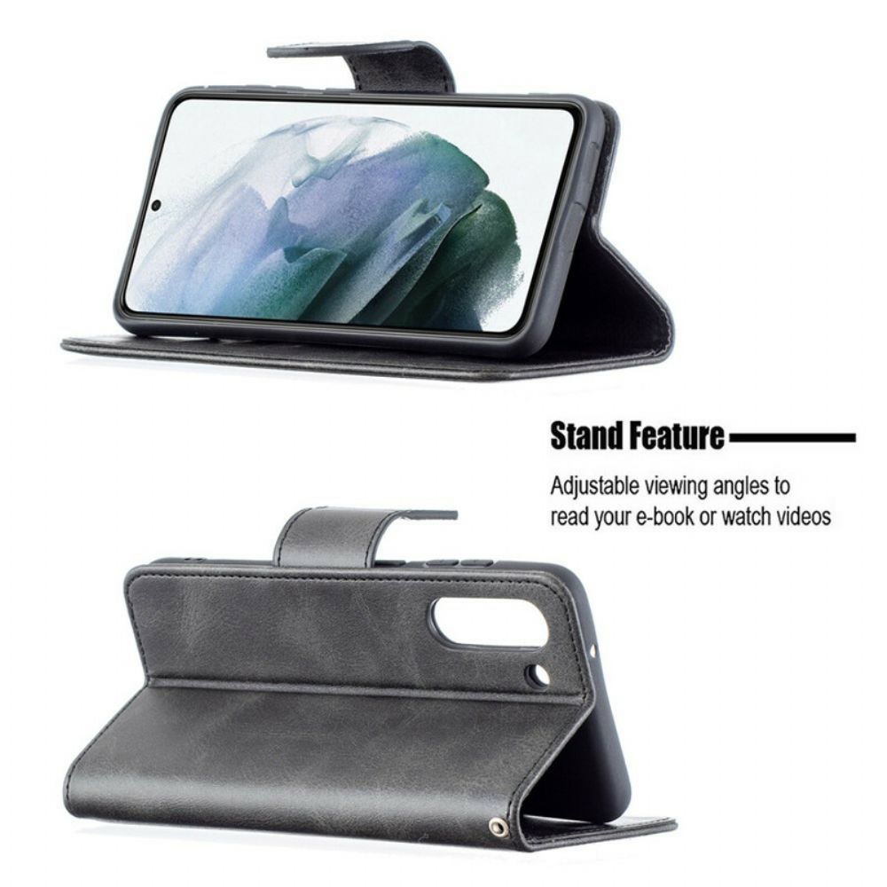 Leren Hoesje voor Samsung Galaxy S21 FE Folio-hoesje Gladde Schuine Klep