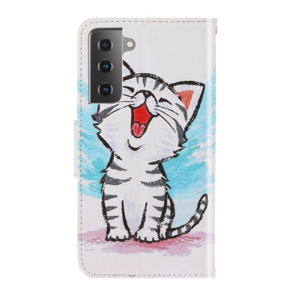 Leren Hoesje voor Samsung Galaxy S21 FE Met Ketting Thong Kleur Kitten