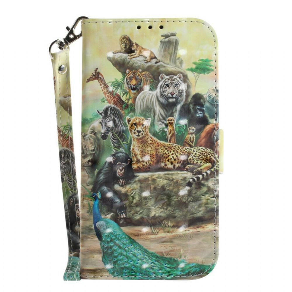 Leren Hoesje voor Samsung Galaxy S21 FE Met Ketting Thong Safari Dieren