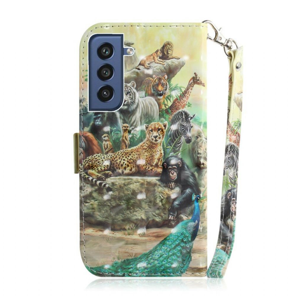 Leren Hoesje voor Samsung Galaxy S21 FE Met Ketting Thong Safari Dieren