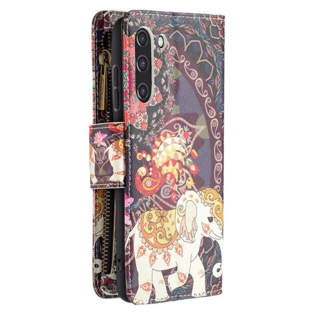 Leren Hoesje voor Samsung Galaxy S21 FE Olifantenzak Met Rits