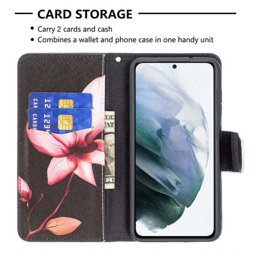Leren Hoesje voor Samsung Galaxy S21 FE Roze Bloem