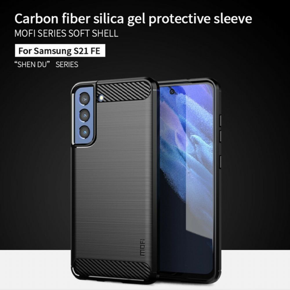 Telefoonhoesje voor Samsung Galaxy S21 FE Mofi Geborstelde Koolstofvezel