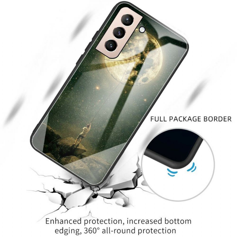Telefoonhoesje voor Samsung Galaxy S21 FE Moon Man Gehard Glas