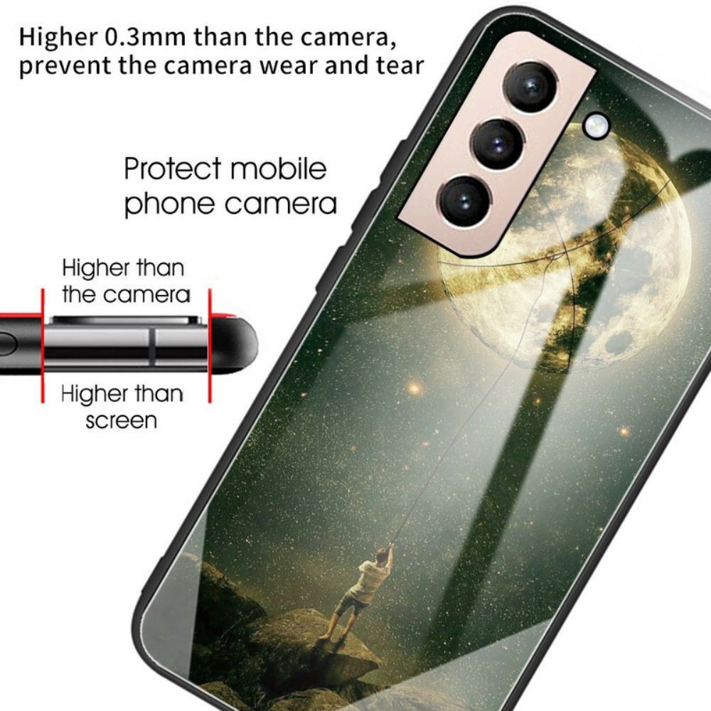 Telefoonhoesje voor Samsung Galaxy S21 FE Moon Man Gehard Glas