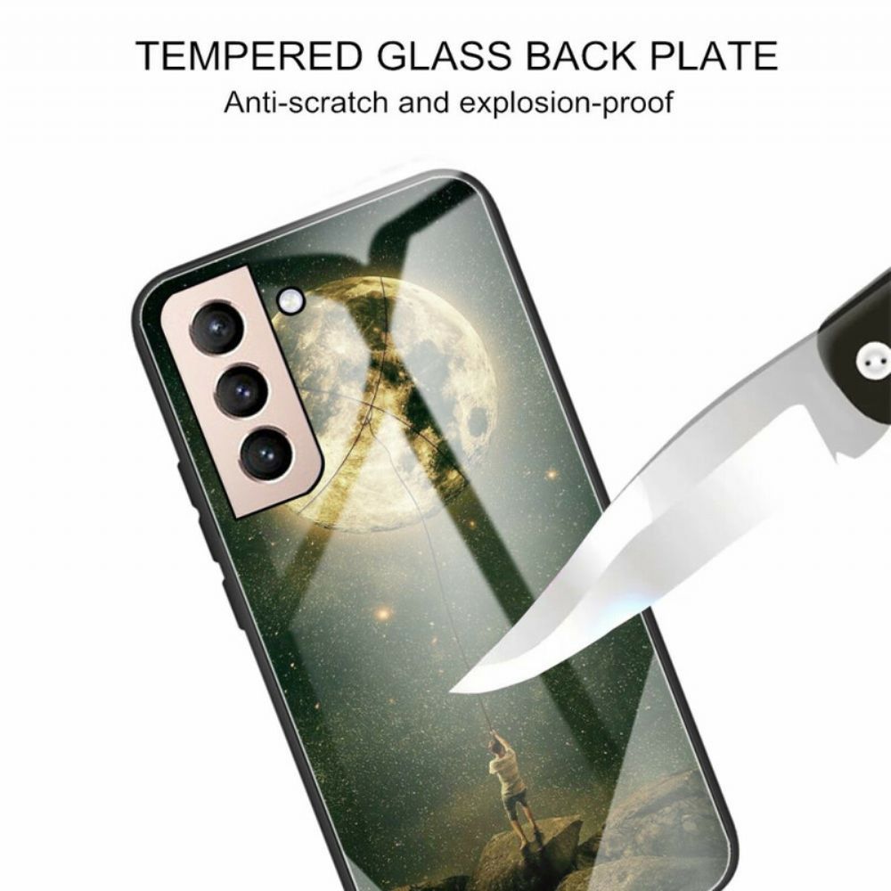 Telefoonhoesje voor Samsung Galaxy S21 FE Moon Man Gehard Glas
