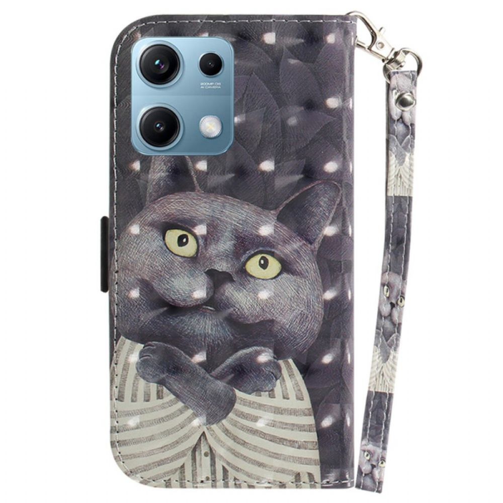 Folio-hoesje Xiaomi Redmi Note 14s Telefoonhoesje Sleutelkoord Met Grijze Kat
