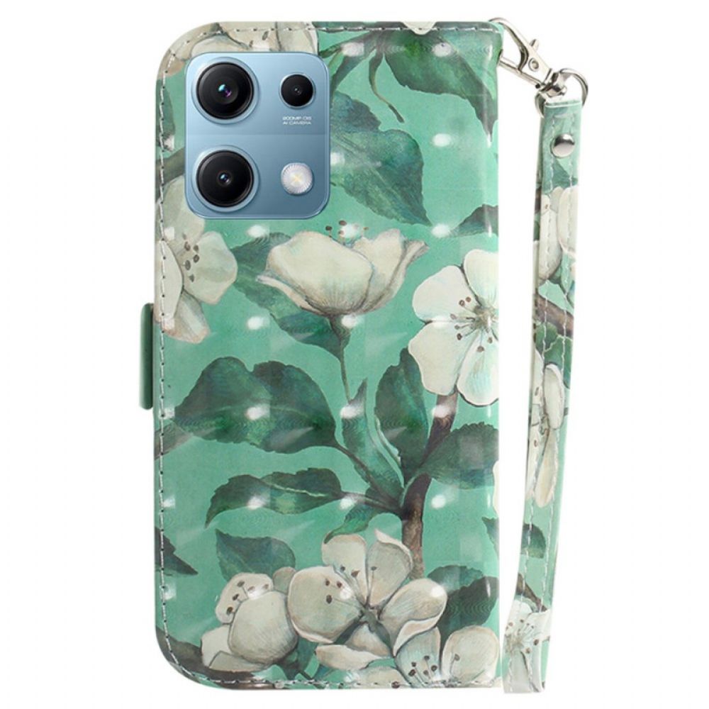 Folio-hoesje Xiaomi Redmi Note 14s Witte Bloemen Met Koord