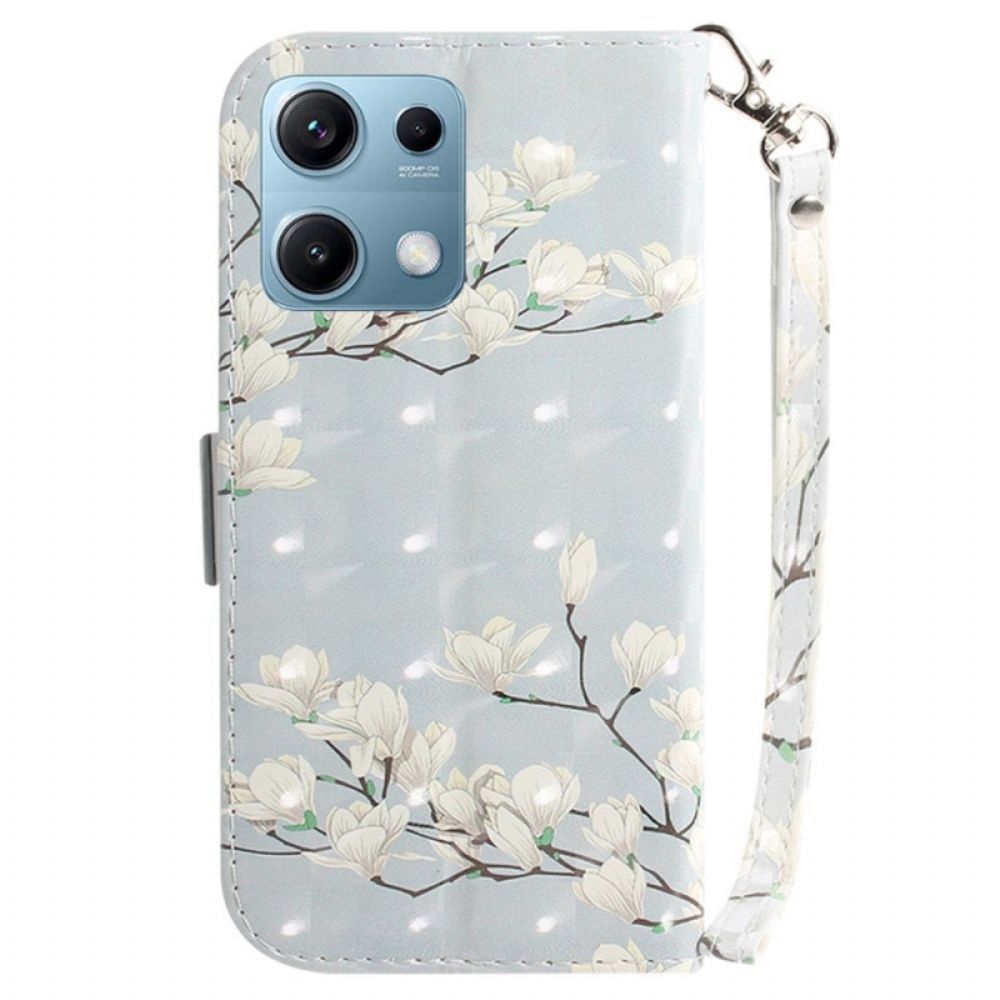 Leren Hoesje Voor Xiaomi Redmi Note 14s Magnolia's Met Koord