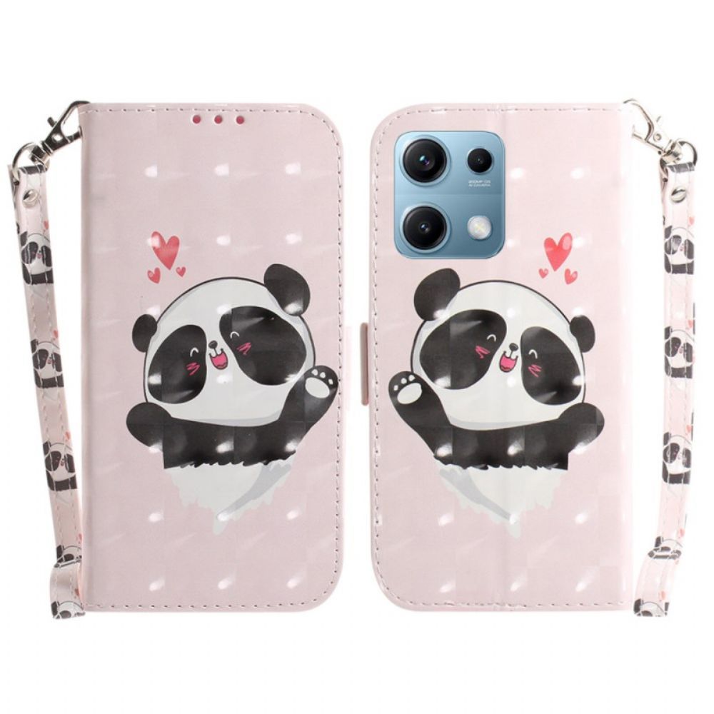Leren Hoesje Xiaomi Redmi Note 14s Sleutelkoord Met Panda-liefde Bescherming Hoesje