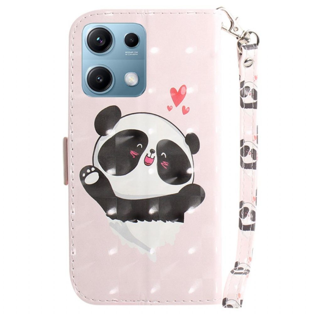 Leren Hoesje Xiaomi Redmi Note 14s Sleutelkoord Met Panda-liefde Bescherming Hoesje