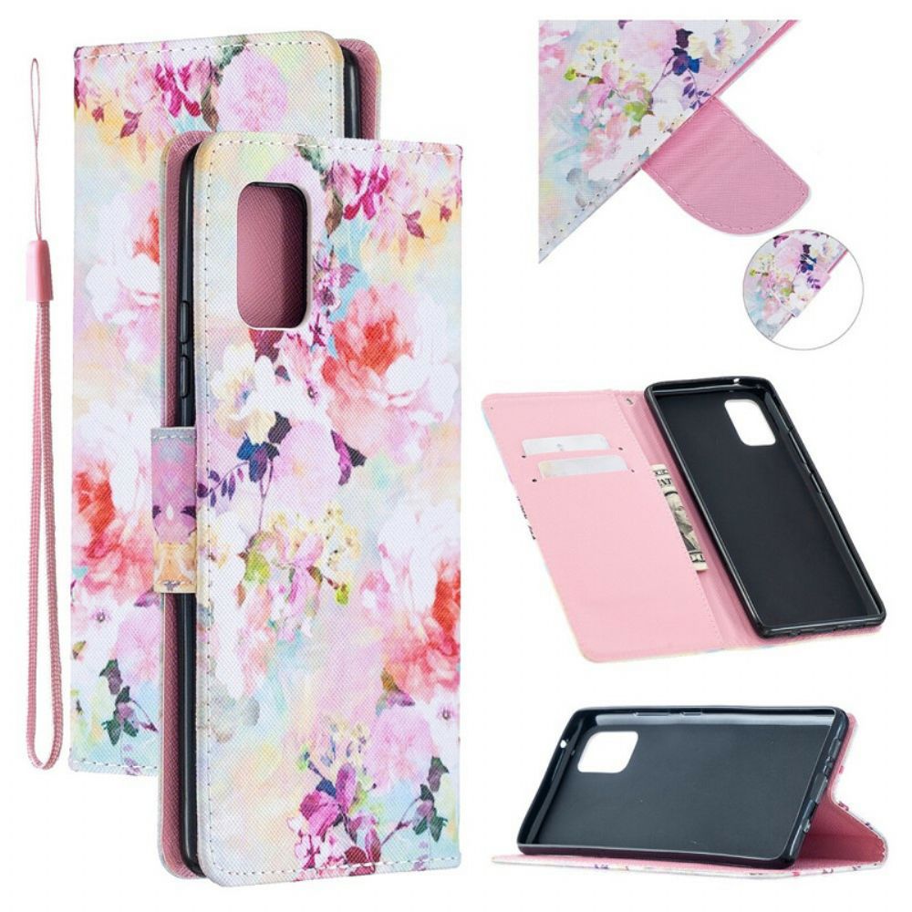 Folio-hoesje voor Samsung Galaxy A51 5G Met Ketting Vintage Floraliën Met Strappy's