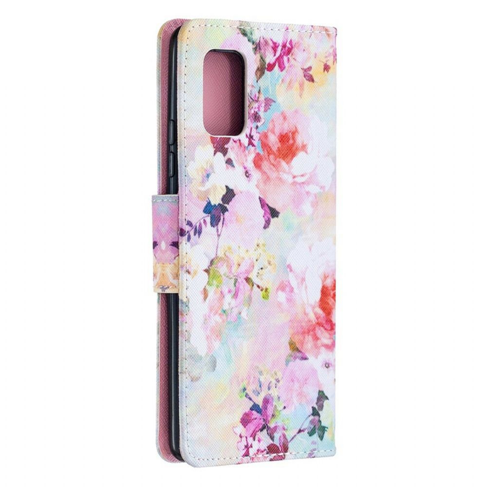 Folio-hoesje voor Samsung Galaxy A51 5G Met Ketting Vintage Floraliën Met Strappy's
