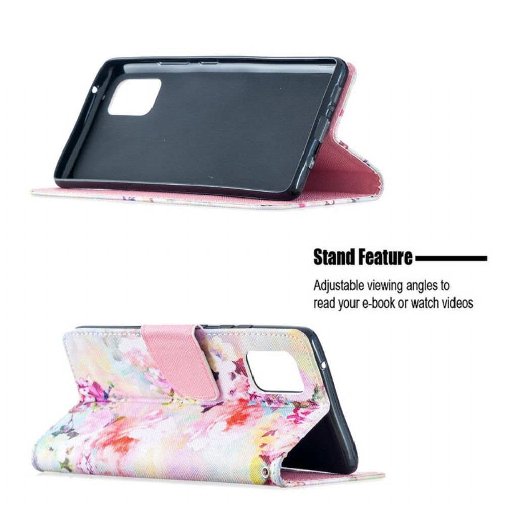 Folio-hoesje voor Samsung Galaxy A51 5G Met Ketting Vintage Floraliën Met Strappy's