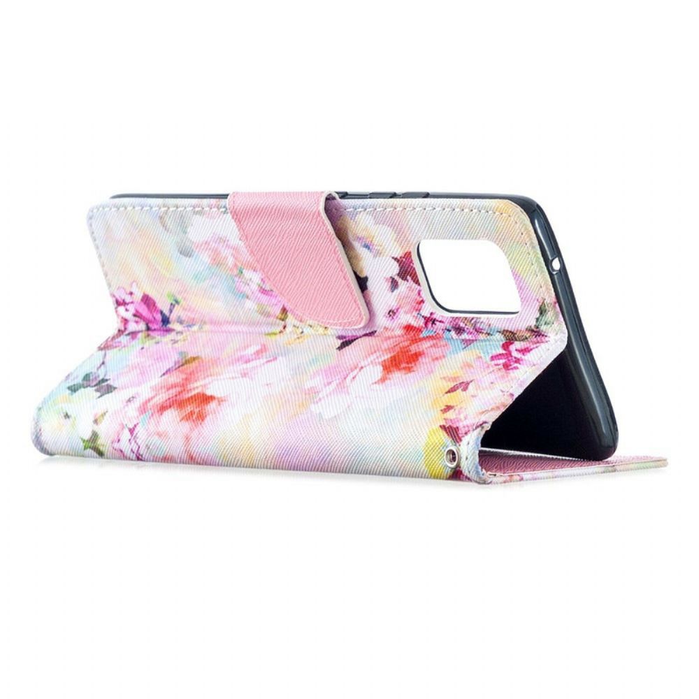 Folio-hoesje voor Samsung Galaxy A51 5G Met Ketting Vintage Floraliën Met Strappy's