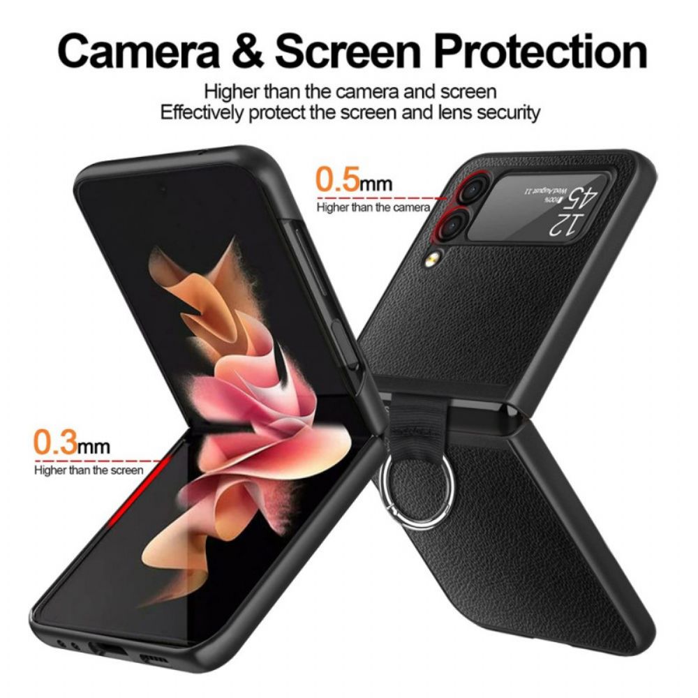 Hoesje voor Samsung Galaxy Z Flip 3 5G Folio-hoesje Litchi Leer Met Ring