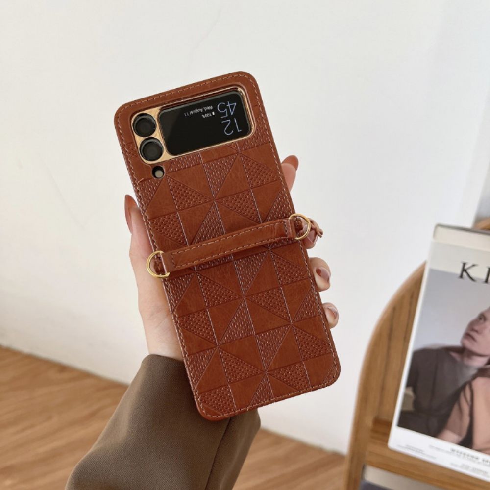 Hoesje voor Samsung Galaxy Z Flip 3 5G Met Koord Folio-hoesje Met Imitatieleren Koord