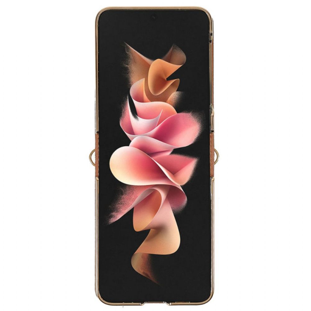 Hoesje voor Samsung Galaxy Z Flip 3 5G Met Koord Folio-hoesje Met Imitatieleren Koord