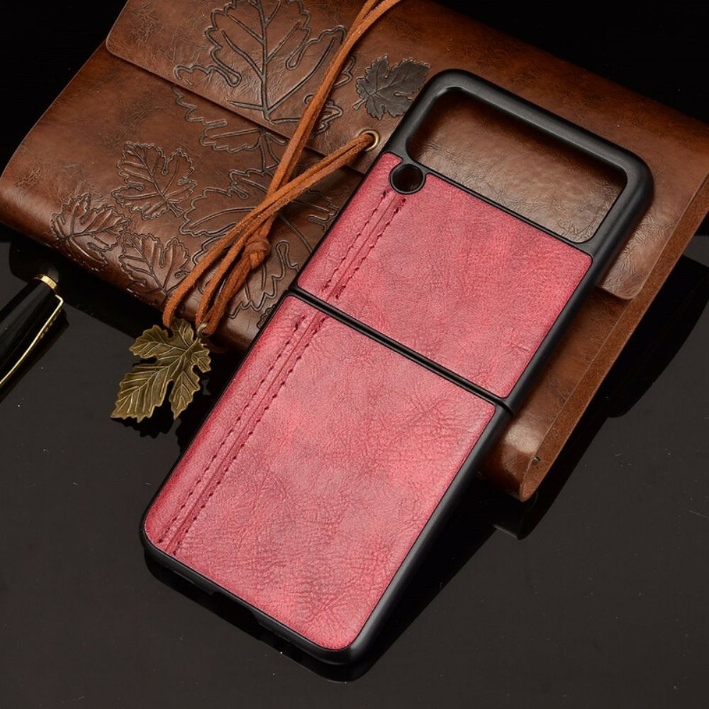 Telefoonhoesje voor Samsung Galaxy Z Flip 3 5G Folio-hoesje Kunstleer Stiksels