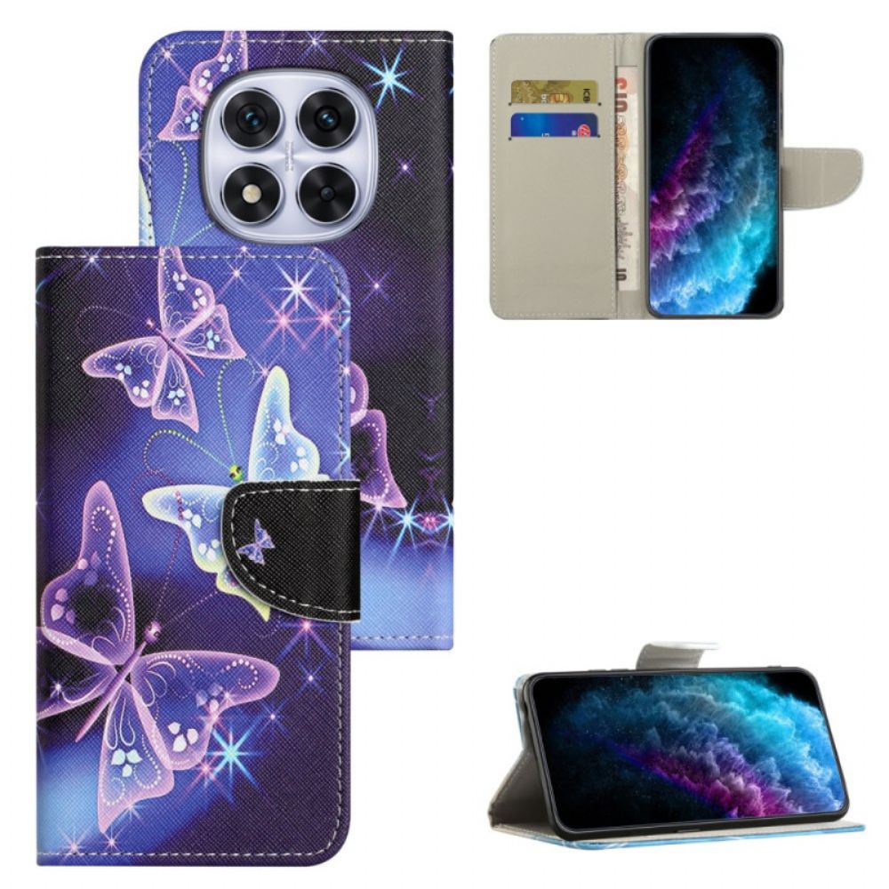 Flip Case Leren Xiaomi Redmi Note 15 Pro Plus 5g Sprankelende Vlinders