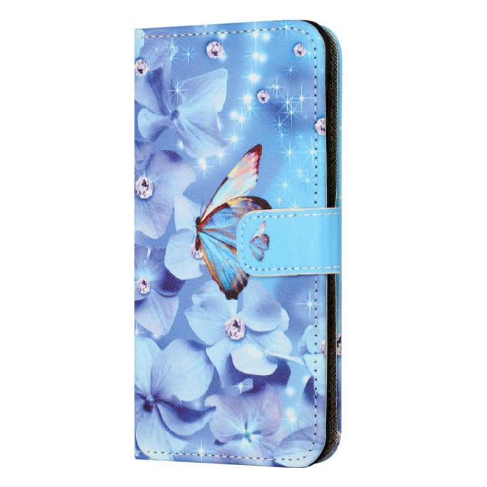 Leren Hoesje Voor Xiaomi Redmi Note 15 Pro Plus 5g Bloemen En Blauwe Vlinders