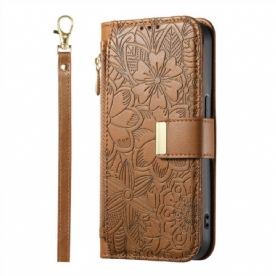 Leren Hoesje Voor Xiaomi Redmi Note 15 Pro Plus 5g Bloemenpatroon En Zakje Met Rits