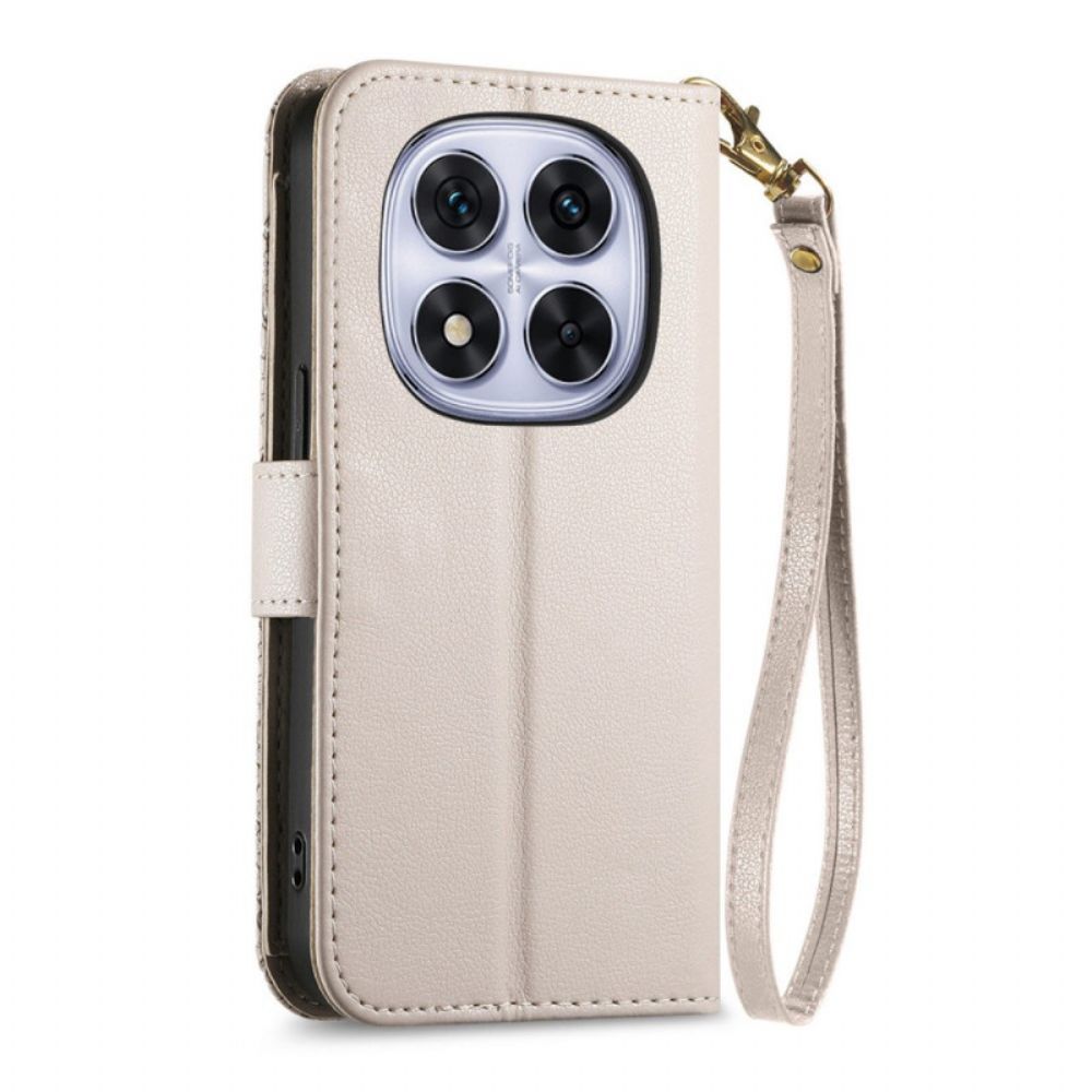 Leren Hoesje Voor Xiaomi Redmi Note 15 Pro Plus 5g Bloemenpatroon En Zakje Met Rits