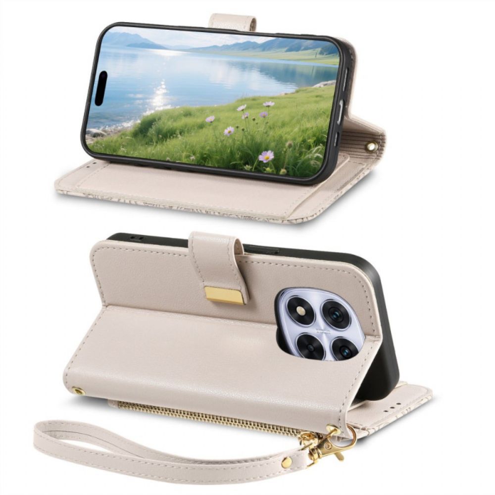 Leren Hoesje Voor Xiaomi Redmi Note 15 Pro Plus 5g Bloemenpatroon En Zakje Met Rits