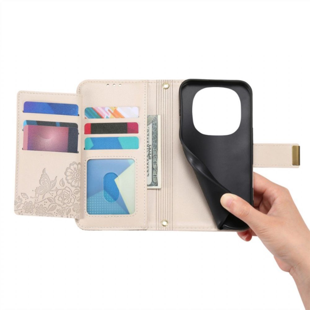 Leren Hoesje Voor Xiaomi Redmi Note 15 Pro Plus 5g Bloemenpatroon En Zakje Met Rits