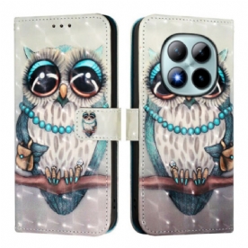 Leren Hoesje Voor Xiaomi Redmi Note 15 Pro Plus 5g Grijze Uil