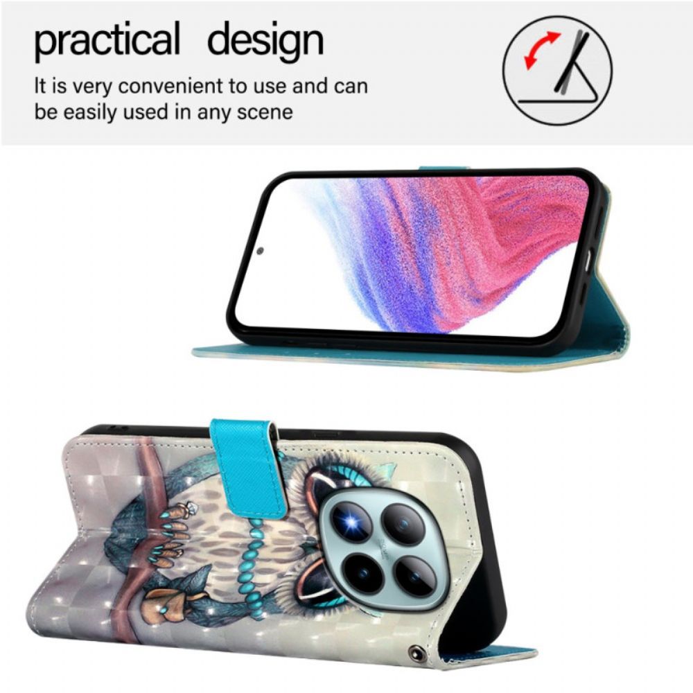 Leren Hoesje Voor Xiaomi Redmi Note 15 Pro Plus 5g Grijze Uil