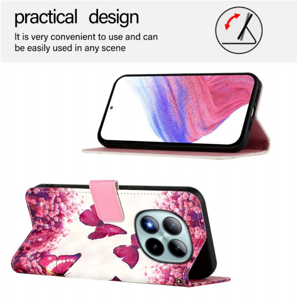 Leren Hoesje Voor Xiaomi Redmi Note 15 Pro Plus 5g Roze Vlinders