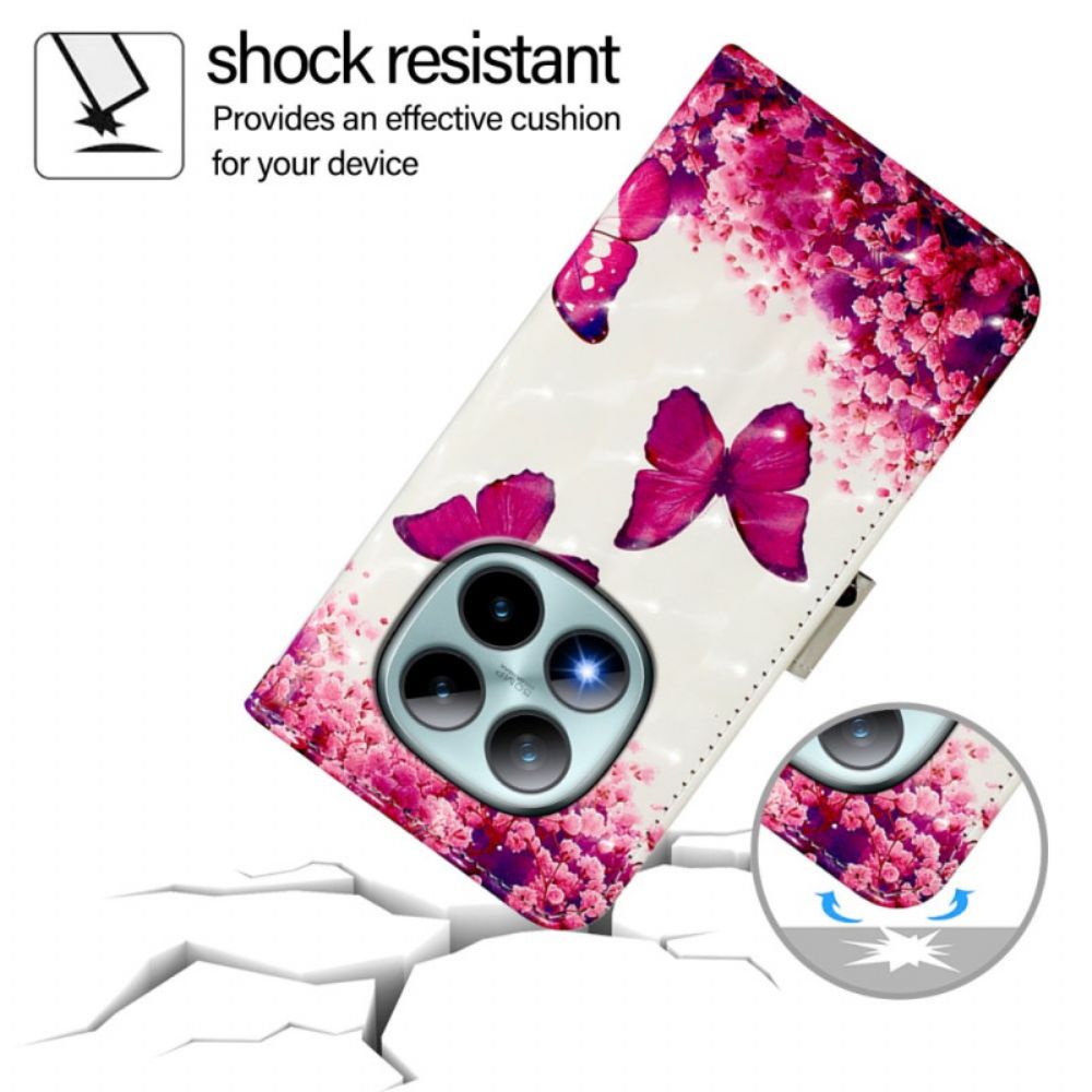 Leren Hoesje Voor Xiaomi Redmi Note 15 Pro Plus 5g Roze Vlinders