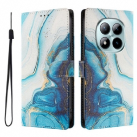 Leren Hoesje Xiaomi Redmi Note 15 Pro Plus 5g Blauw Marmer Bescherming Hoesje