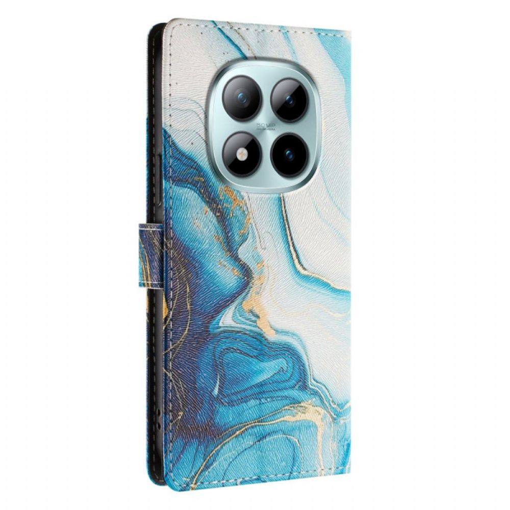 Leren Hoesje Xiaomi Redmi Note 15 Pro Plus 5g Blauw Marmer Bescherming Hoesje