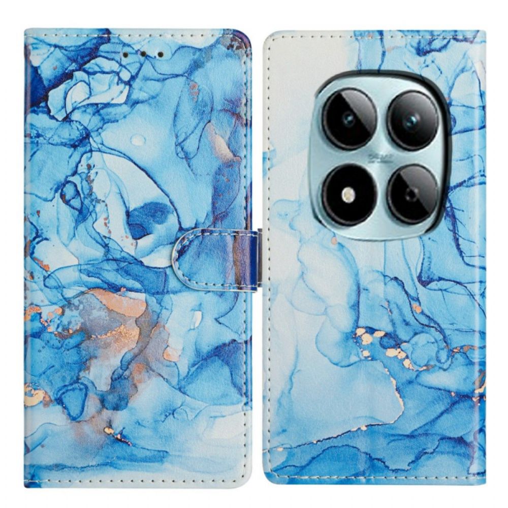 Leren Hoesje Xiaomi Redmi Note 15 Pro Plus 5g Blauw Marmer Effect