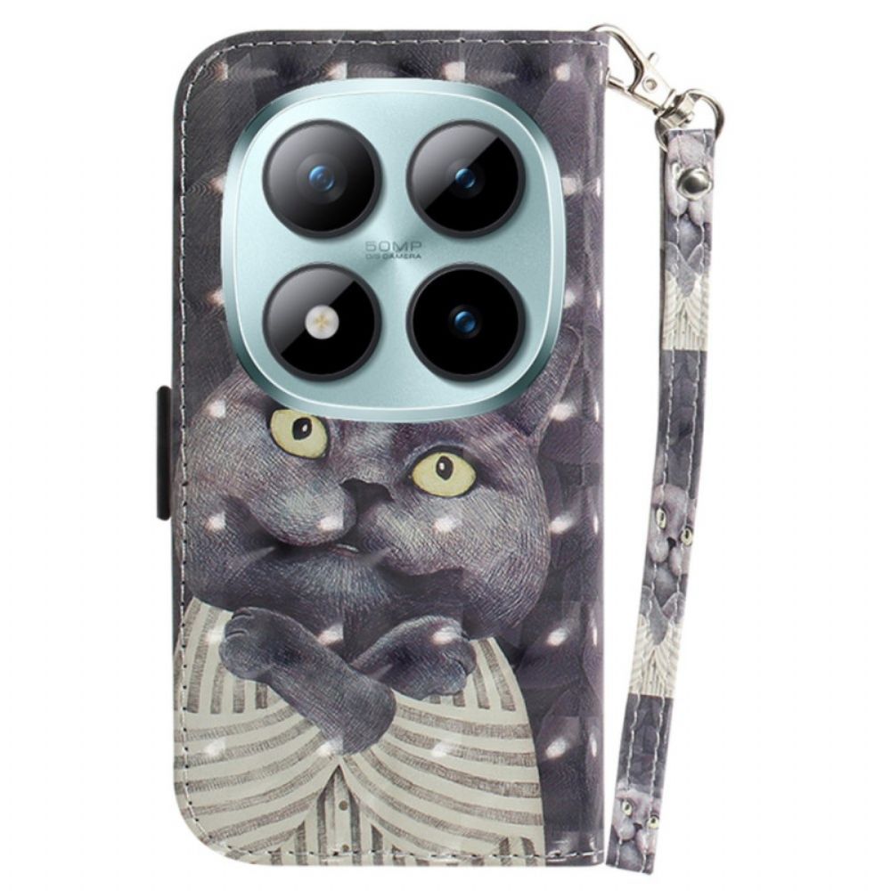 Leren Hoesje Xiaomi Redmi Note 15 Pro Plus 5g Grijze Kat Met Bandje Bescherming Hoesje