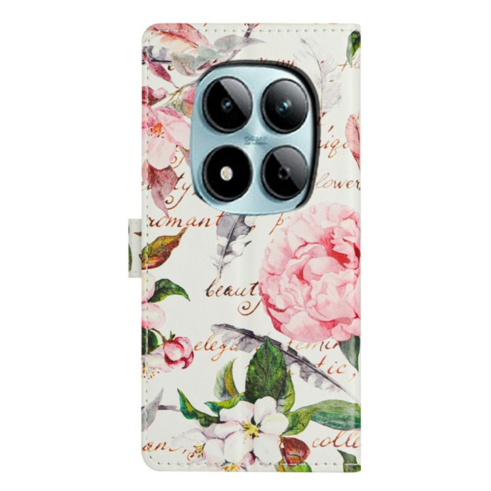 Leren Hoesje Xiaomi Redmi Note 15 Pro Plus 5g Groene Bloemen En Bladeren