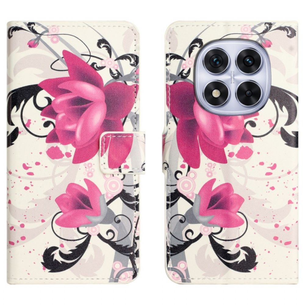 Leren Hoesje Xiaomi Redmi Note 15 Pro Plus 5g Lotuspatroon Bescherming Hoesje